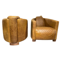 2 X Vintage Aviator Fauteuils Piloten Stoelen Cigar Leer