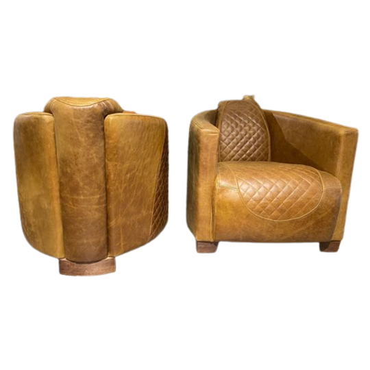 2 X Vintage Aviator Fauteuils Piloten Stoelen Cigar Leer 1