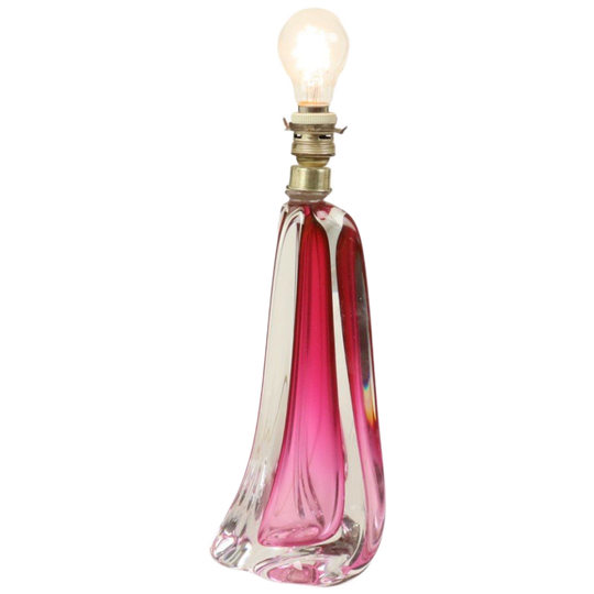 Paarse Roze Tafellamp Kristal Val Saint Lambert Swirl Jaren 60 1