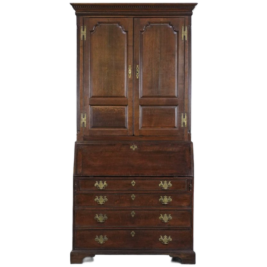 Antiek Engels 18e-eeuws Bureau/ Secretaire Met Opstand/ Boekenkast Met Een Mooi Interieur 1