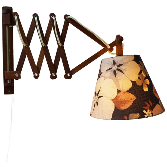 Vintage Mid-century Uitschuifbare Teak Houten Wandlamp/schaarlamp, Deens 1970s 1