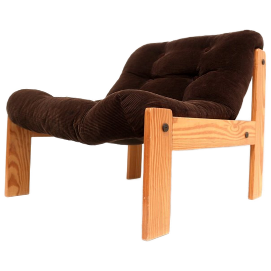 Vintage Brutalist Jaren ’70 Fauteuil Met Bruine Stoffering 1