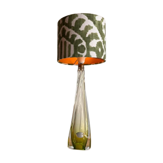 Val St Lambert Groene Kristal Glas Lamp Vintage 1