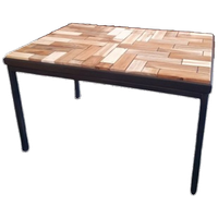 Unieke Salontafel. Zwart Metalen Frame En Ingelegd Met Hergebruikt Hout In Een Speels Motief