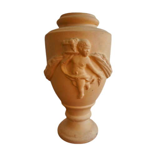 Terracotta Urn Flower  Vase With Fruit Bearing Cherubs