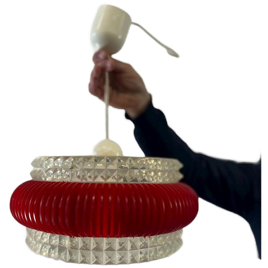 Vintage Rode Ufo Luster / Space Age Hanglamp 1
