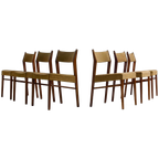 Set Van 6 Elegante Mid-century Eetkamerstoelen In Okergele Stof thumbnail 1
