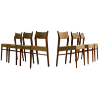 Set Van 6 Elegante Mid-century Eetkamerstoelen In Okergele Stof
