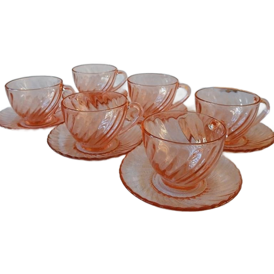 Vintage Rosaline Kop En Schotel France Roze Persglas 1