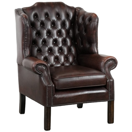 In Nette Staat Verkerende Tijdloze Bruine Rundleren Chesterfield Oorfauteuil In Engelse Stijl 1