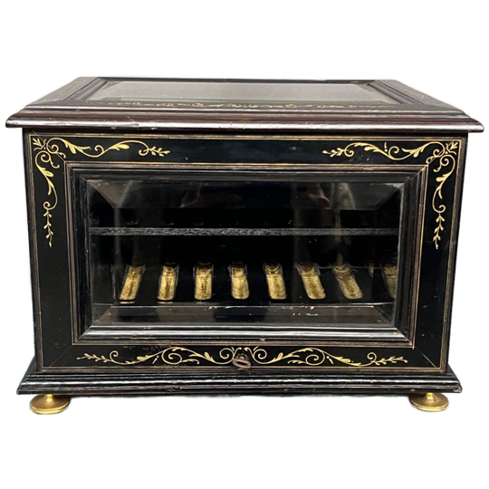 Humidor Voor Sigaren. Ebbenhout, Kristalglas. Napoleon Iii. 1