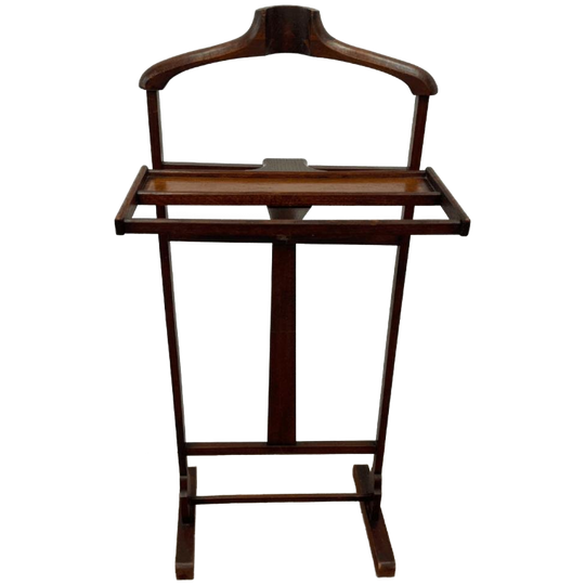 Vintage Dressboy / Valet Van Donker Hout Met Opklaptafeltje 1
