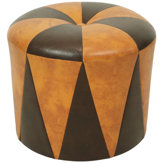 Ronde Vintage Poef Bruin Camel Tweekleurig Skai Sixties 1