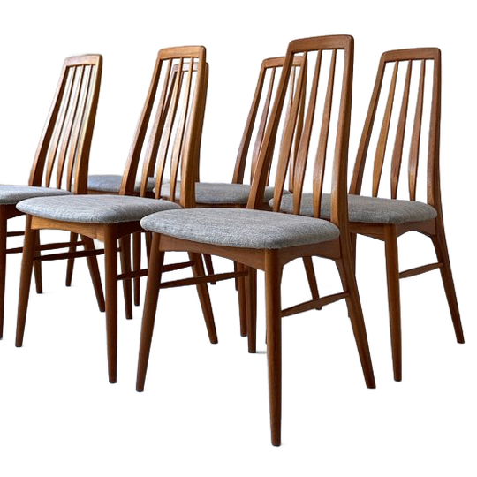 Zes Vintage Houten Eetkamerstoelen Deens Van Koefoed Hornslet 1