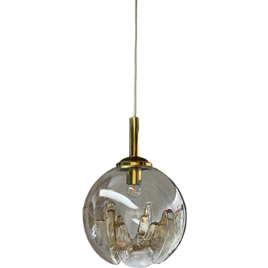 Prachtige Murano Bollamp Mazzega Amberkleurig Glas Met Goud 1
