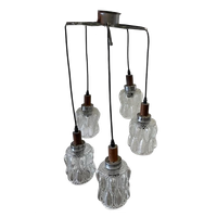 Vintage Hanglamp / Chandelier Met 5 Glazen Kappen