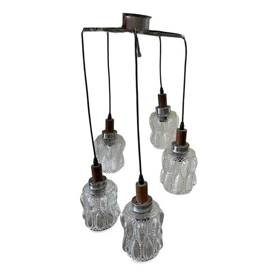 Vintage Hanglamp / Chandelier Met 5 Glazen Kappen 1