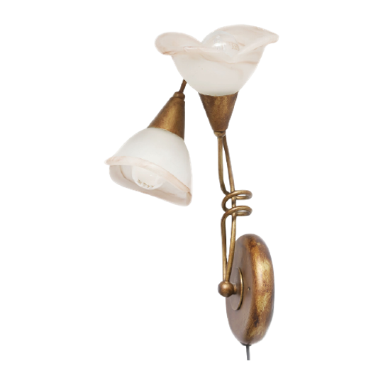 Dubbele Vintage Klassieke Wandlamp Massieve Met Glazen Bloem Kapjes. 1