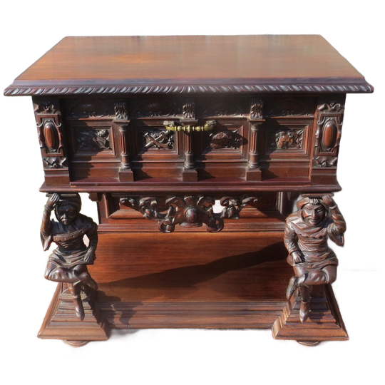 Uniek Antiek Renaissance Kastje Met Handgesneden Figuren (ca 1900) 1