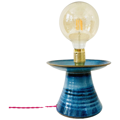 Vintage Tafellamp Blauw Keramiek Upcycled