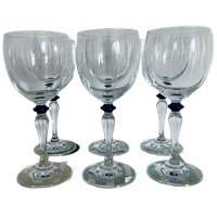 6X Wijnglas Donkerblauw Bolletje Vintage