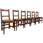 Set Van 6 Antieke Hollandse Eikenhouten Keukenstoelen thumbnail 1