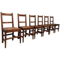 Set Van 6 Antieke Hollandse Eikenhouten Keukenstoelen