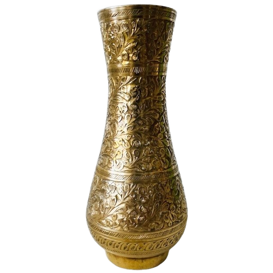 Vintage Indiase Gegraveerde Messing Vaas 1970’s 1