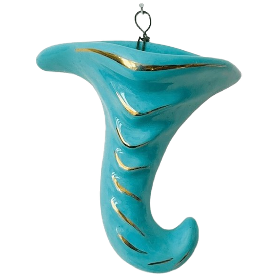 Vintage Mid-century Keramische Hoorn Muurvaas Keramiek Wandvaas Turquoise 1960’s 1