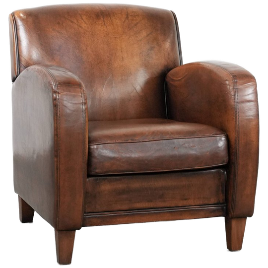 Karaktervolle En Mooi Gevormde Schapenleren Vintage Fauteuil Met Prachtige Kleuren 1