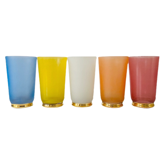Set Van Vijf Vintage Hoge Glazen Felle Kleuren Jaren 60 1