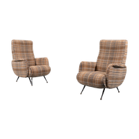 Italian Mid-Century Modern Pair Of Lounge Chairs / Set Fauteuils From Giuseppe Rossi