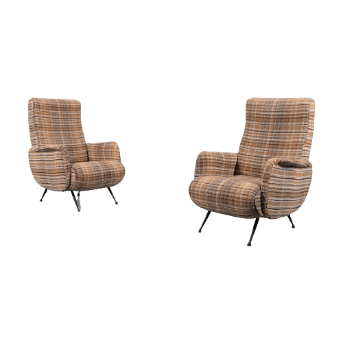 Italian Mid-Century Modern Pair Of Lounge Chairs / Set Fauteuils From Giuseppe Rossi