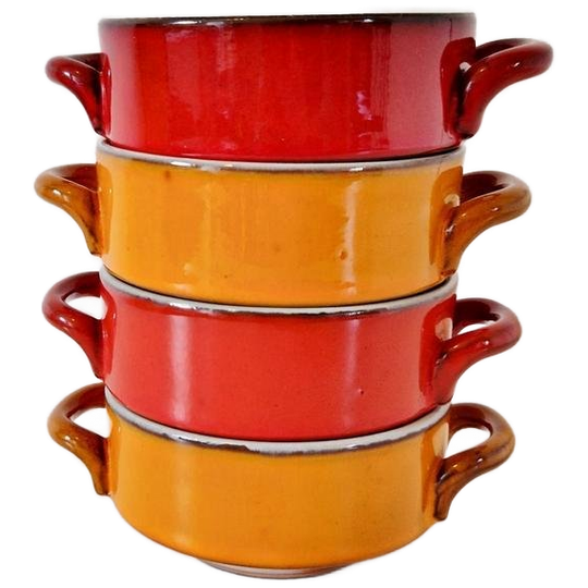 Set Van 4 Vintage Soepmokken Kommen Oranje Rode Kommen 70's 1