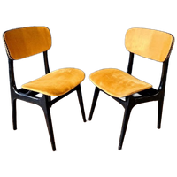 2 Vintage Stoelen In Zwart Gelakt Hout En Mosterdstof, 1960