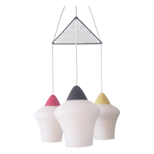 Vintage Jaren '50 Hanglamp In Opaline Glas En Metaal