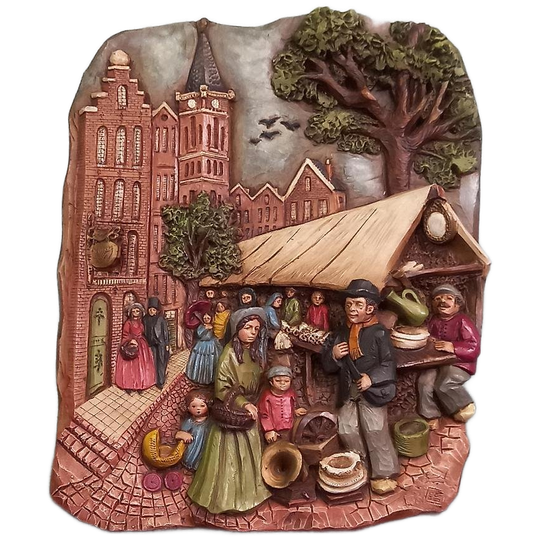 Schitterend Kleurrijk Gebakken Vintage Wandbord In Relief 1
