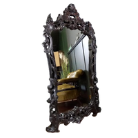 Antieke Zwarte Rococo Spiegel