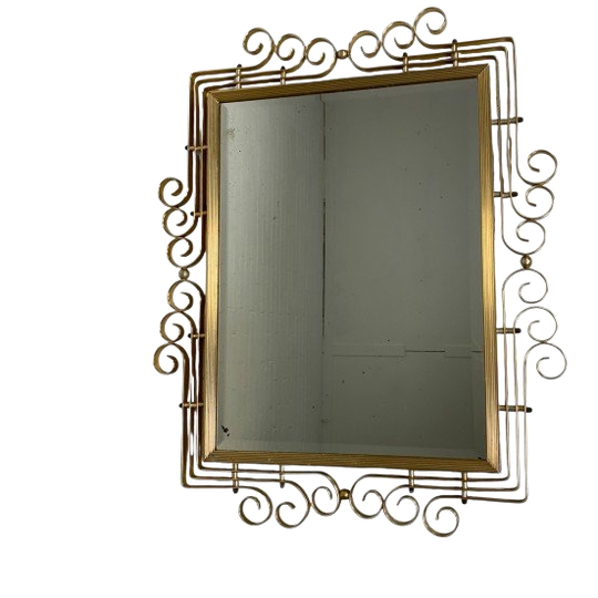 Vintage Geslepen Spiegel In Aluminium Frame, Jaren 50 1