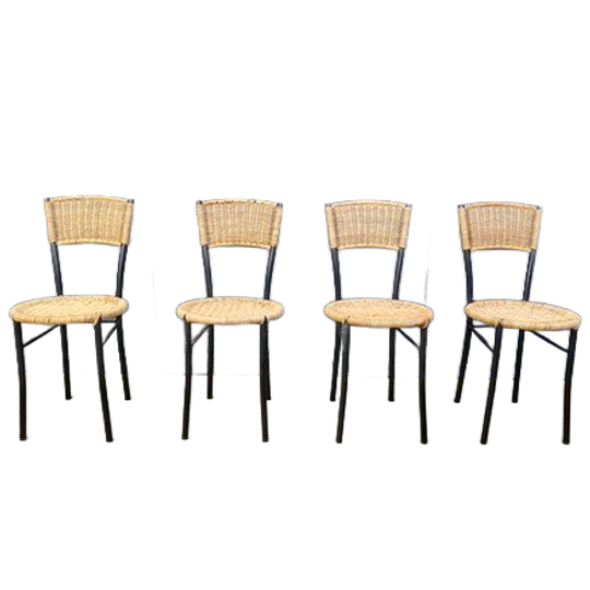 Wicker And Metal Dining Chairs, 1980s - Set Of 4 1