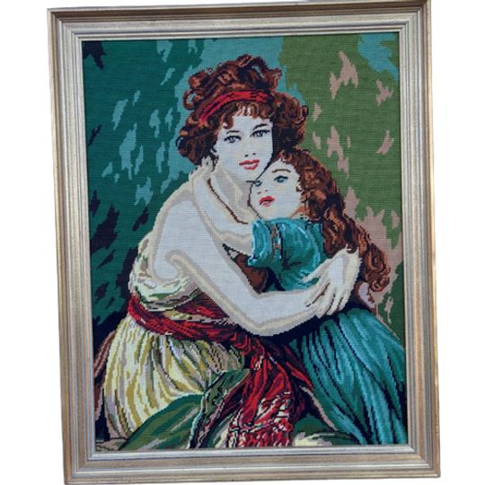 Vintage Geborduurd Schilderij Madam Lebrun En Haar Dochter 1