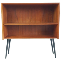 Vintage Deens Boekenkastje | Klein Kastje Teak Zwarte Pootje