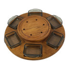 Digsmed - Lazy Susan / Serving Tray - Teak Wood And Smoked Glass - 1950’S Scandinavian Design thumbnail 1