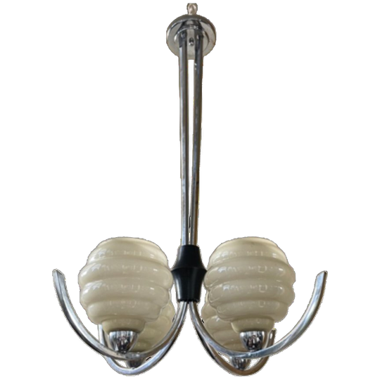 Lamp Art Deco 1930 Frans Chroom 4 Arms Licht Gele Schalen 1