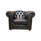 Engelse Salvale Chesterfield Clubfauteuil Zwart Leder thumbnail 1