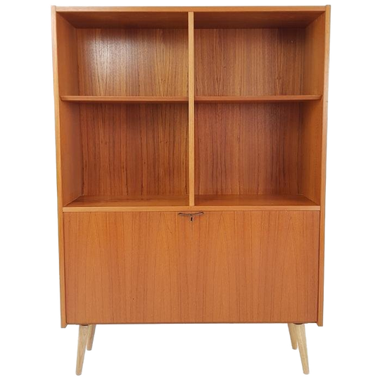 Vintage Deense Boekenkast Met Klep Teak Fineer 1