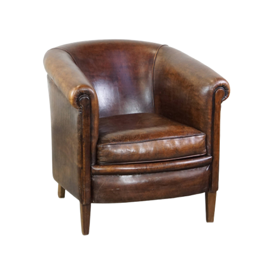 Donkere, Robuuste Schapenleren Clubfauteuil Met Een Mooi Voorkomen En Een Correct Zitcomfort 1