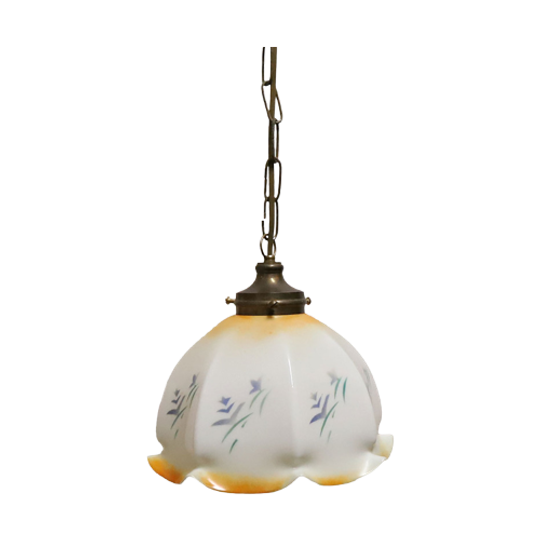 Art Deco Opaline Glazen Hanglamp, Frankrijk '30 1