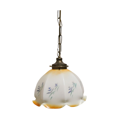 Art Deco Opaline Glazen Hanglamp, Frankrijk '30