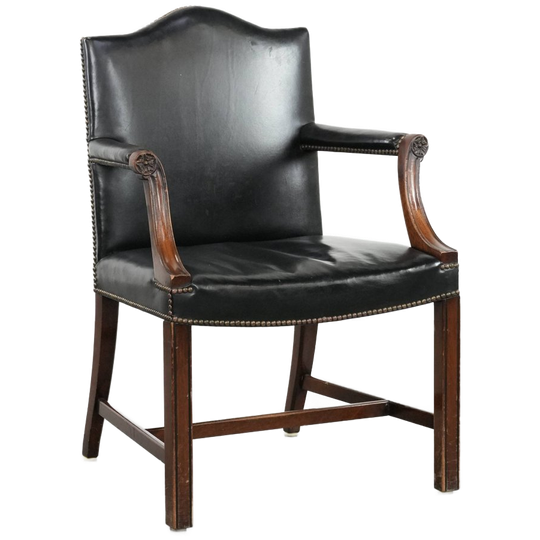 Mooie Luxe Houten En Zwart Rundleren Antieke Engelse Gainsborough Bijzet/ Bureau/ Stoel 1